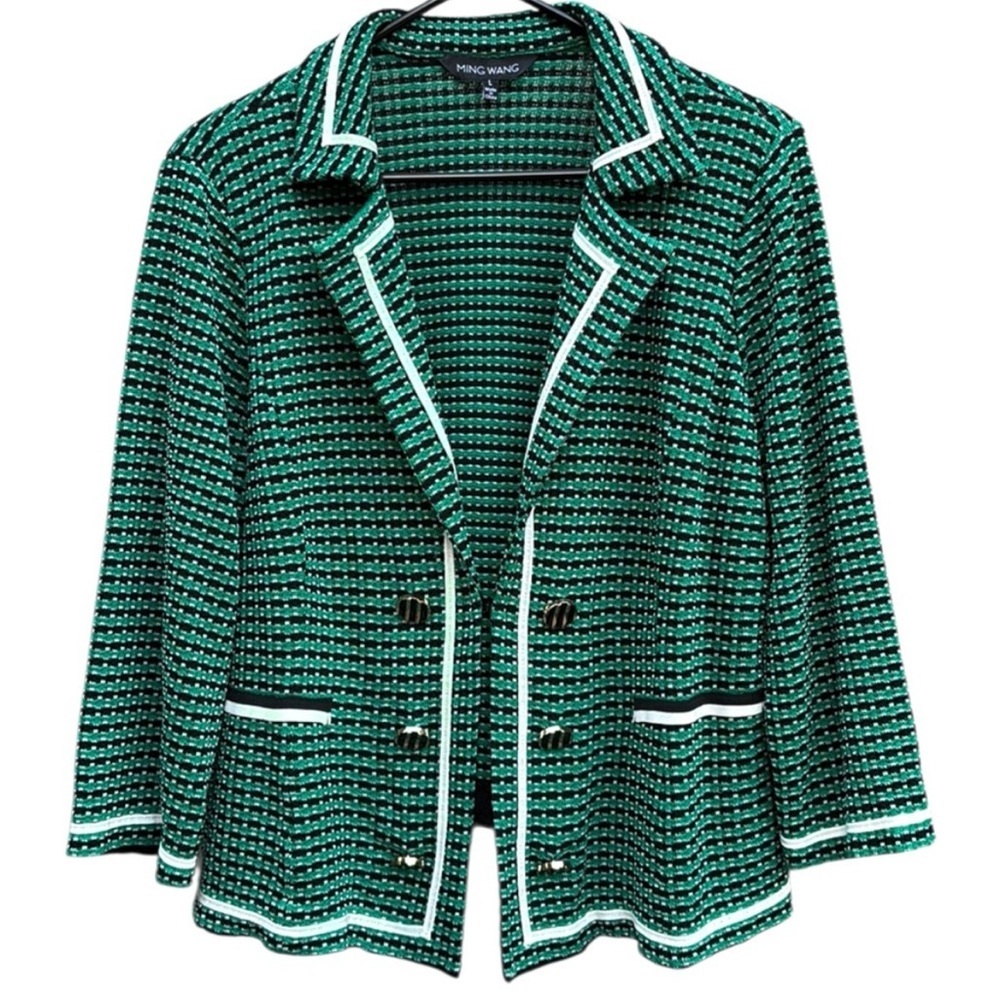 EUC Ming Wang Sweater Green Black Plaid
Size Large